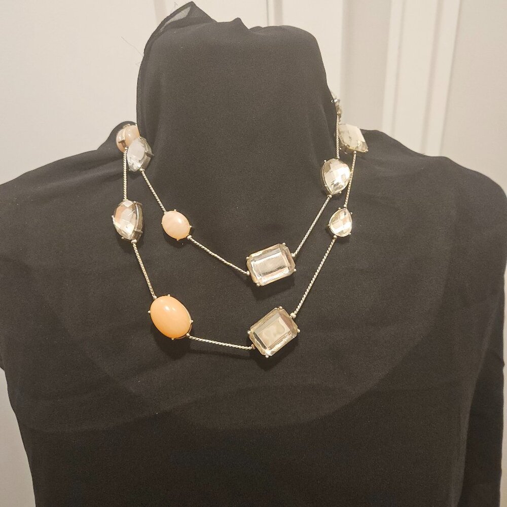 NECKLACE, PINK AND CLEAR CRYSTAL- LIKE BEADS AND SILVER PLATED BY CHICO'S
